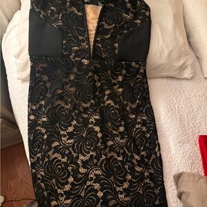 Bisou Bisou Black and Gold Floral Lace Midi Dress